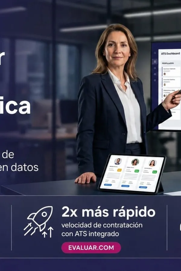 Profesional de RRHH revisando dashboard ATS con estadísticas clave para selección de personal en Latinoamérica