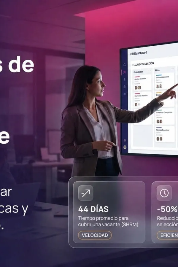 Dashboard de RRHH para selección de personal con métricas de contratación y datos verificados de SHRM y ManpowerGroup