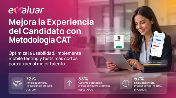Portada sobre experiencia del candidato con metodología CAT, usabilidad, mobile testing y tests cortos para optimizar el proceso de selección.