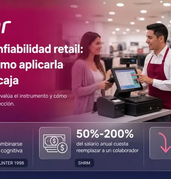 Analista de RRHH revisa el reporte de una prueba de confiabilidad retail para un cargo de caja en pantalla