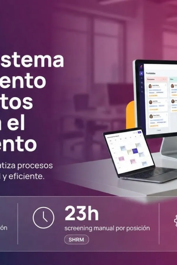 Profesional de RRHH gestionando un sistema de seguimiento de candidatos  ATS con estadísticas de velocidad y automatización