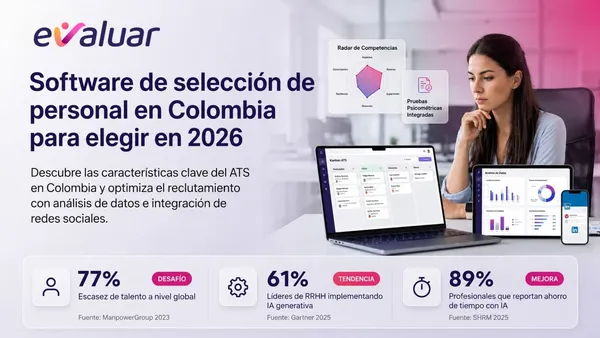 Profesional de RRHH revisando software de selección de personal en Colombia con estadísticas clave para 2026